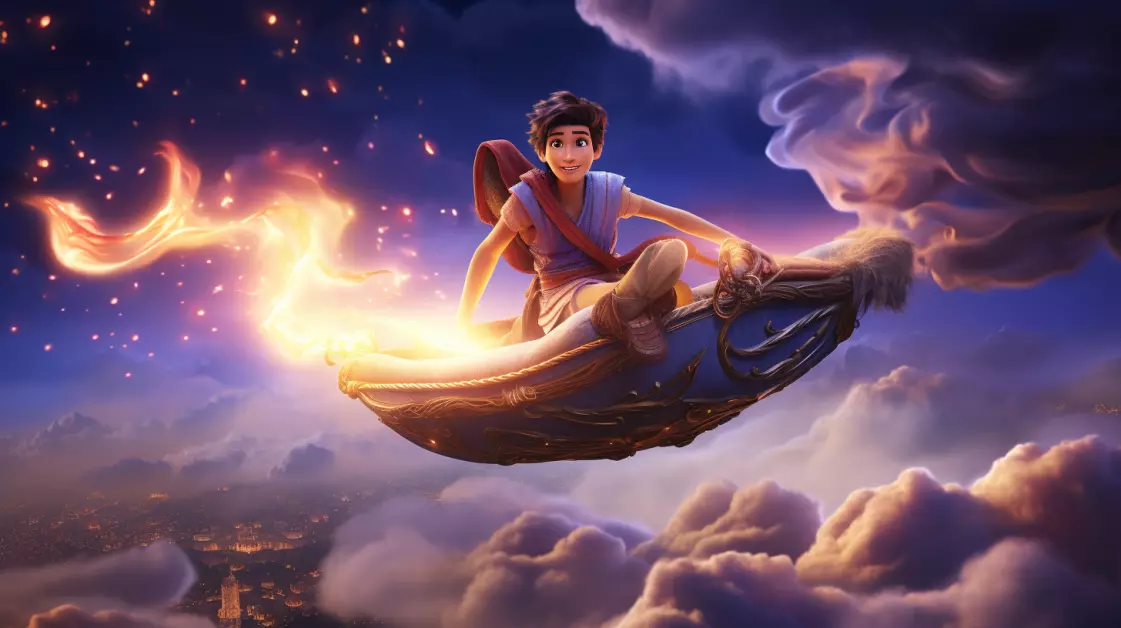 Image showing Aladdin flying on a carpet
